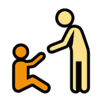 Icon of orange stick figure sat on ground with yellow stick figure offering a helping hand.