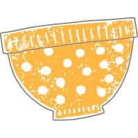 Artwork of a yellow bowl with white spots.