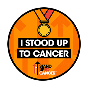 A printable badge that carries the Stand Up To Cancer logo and the text 'I stood up to cancer'.