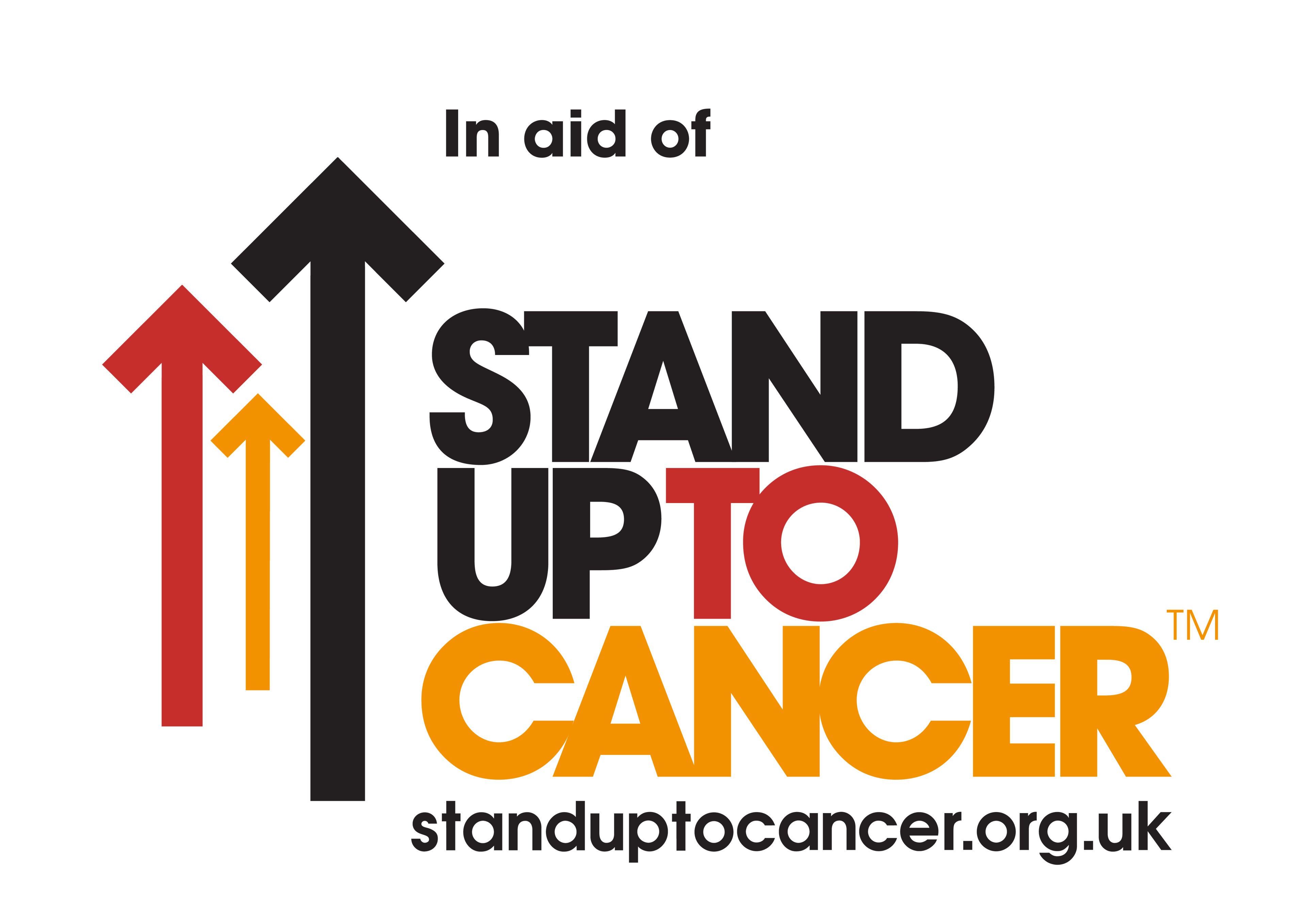 A text graphic that says 'In aid of Stand Up To Cancer. stand up to cancer.org.uk.'