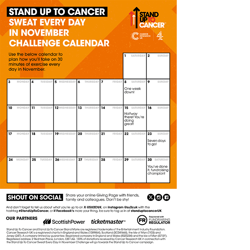Sweat challenge fundraising pack page thumbnail - calendar.