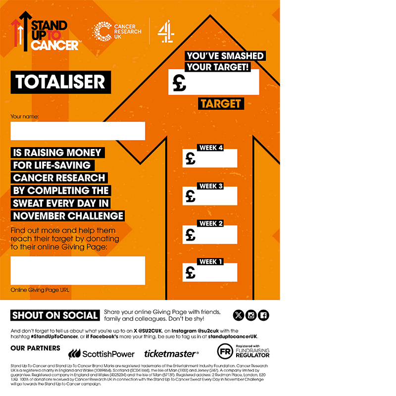 Sweat Challenge fundraising pack page thumbnail - totaliser.