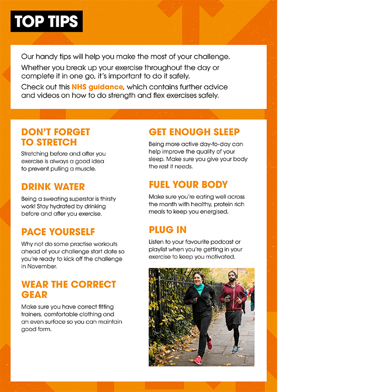 Sweat Challenge fundraising pack page thumbnail - top tips.