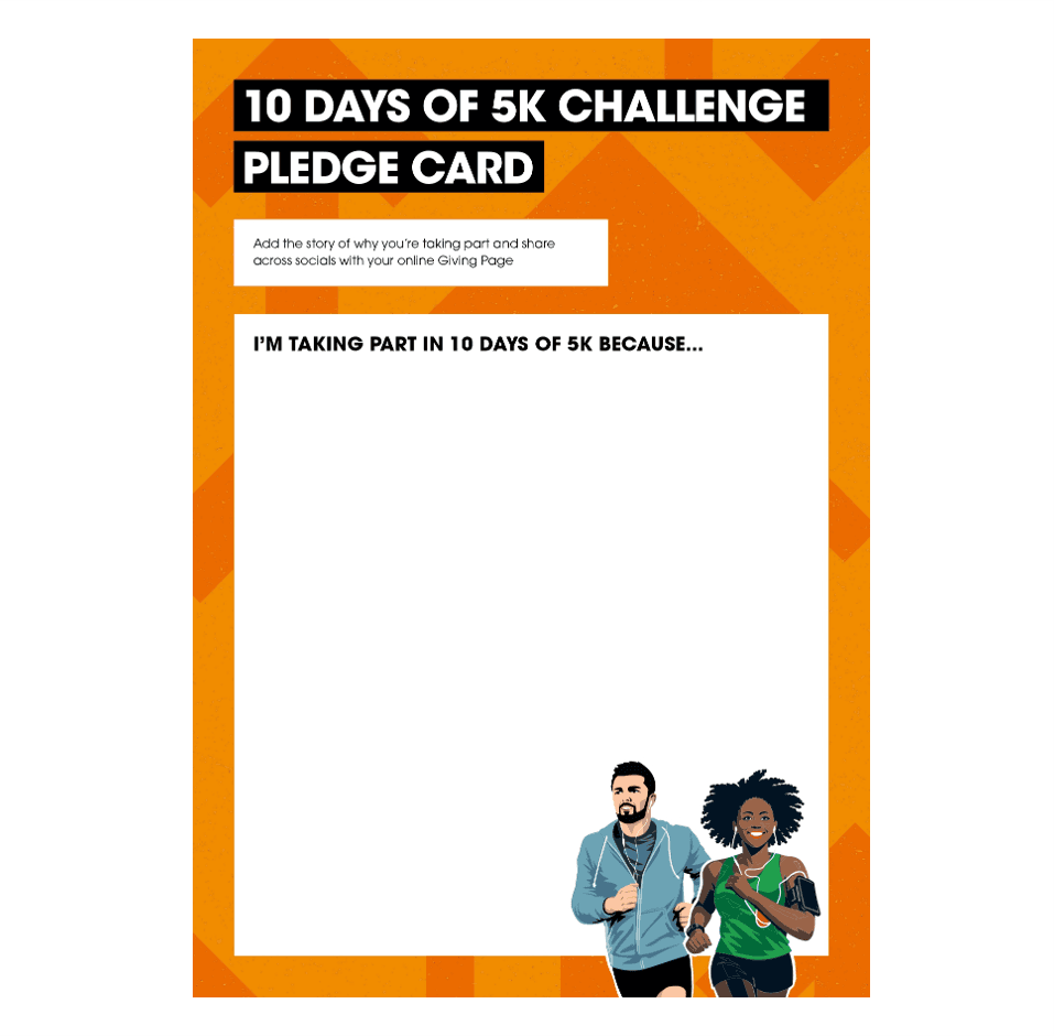 Pledge card page with space to write why you are taking on the challenge.