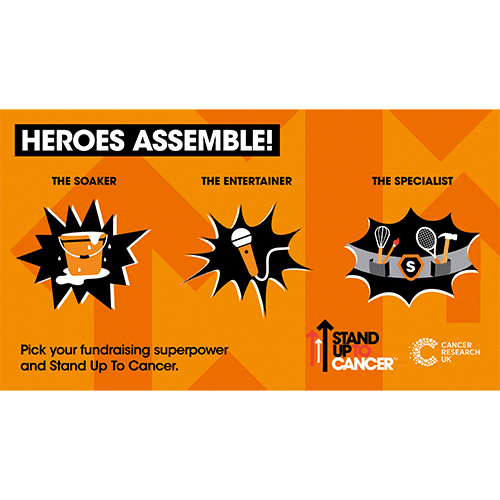 Digital banner – pick your fundraising superpower from The Soaker, The Entertainer and The Specialist.