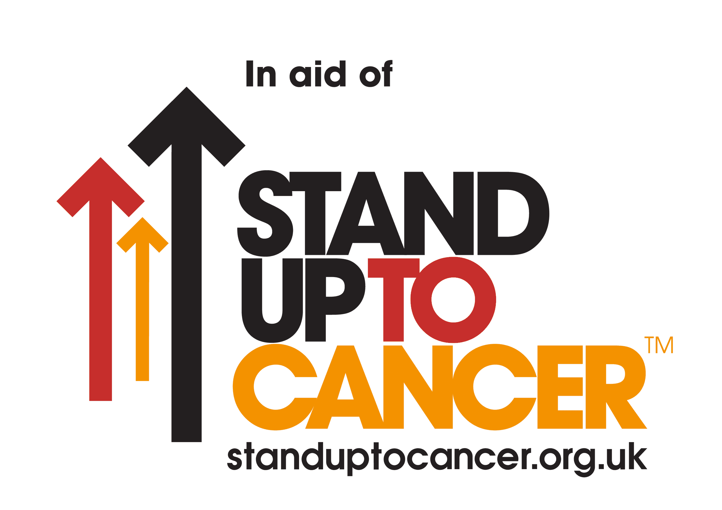 A text graphic that says 'In aid of Stand Up To Cancer. stand up to cancer.org.uk.'